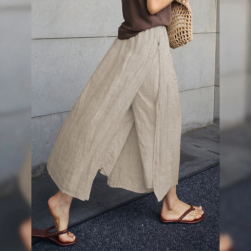 Women's Linen High-Rise Loose A-Line Midi Skirt with Pockets for Casual Outfits