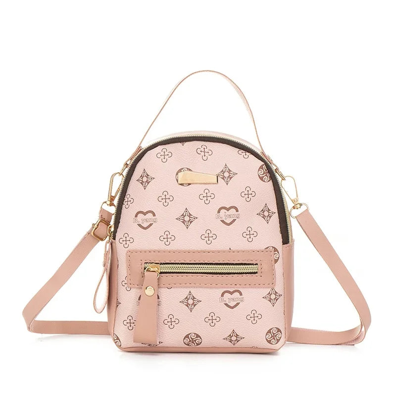 Women's Mini Printed Backpack with Top Handle and Front Zipper Pocket