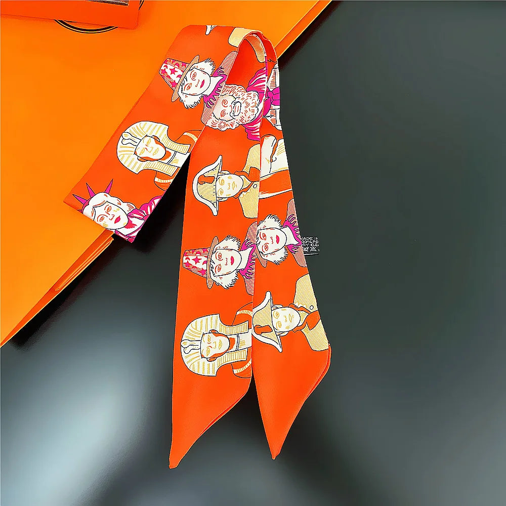 Horse Motif Skinny Scarf with Decorative Printed Patterns
