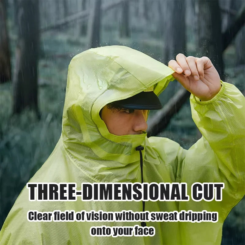 Hooded Outdoor Rain Poncho with Extended Hem and Sleeves