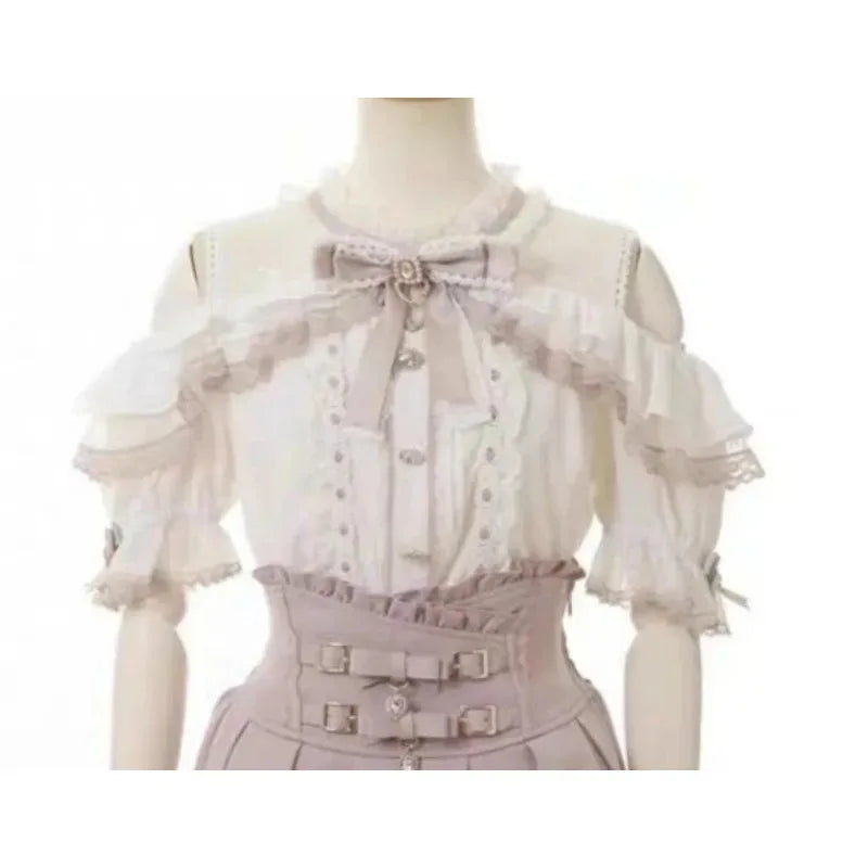 Women's Lace Trim Bow Detail Shirt with Sleeve Style Options