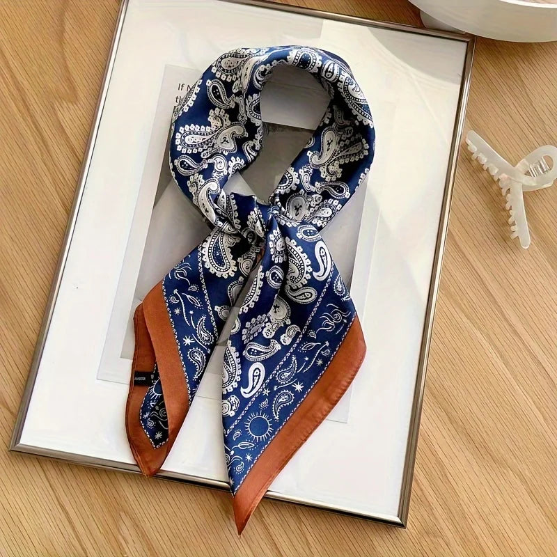 Chain Print Square Scarf with Decorative Border Designs