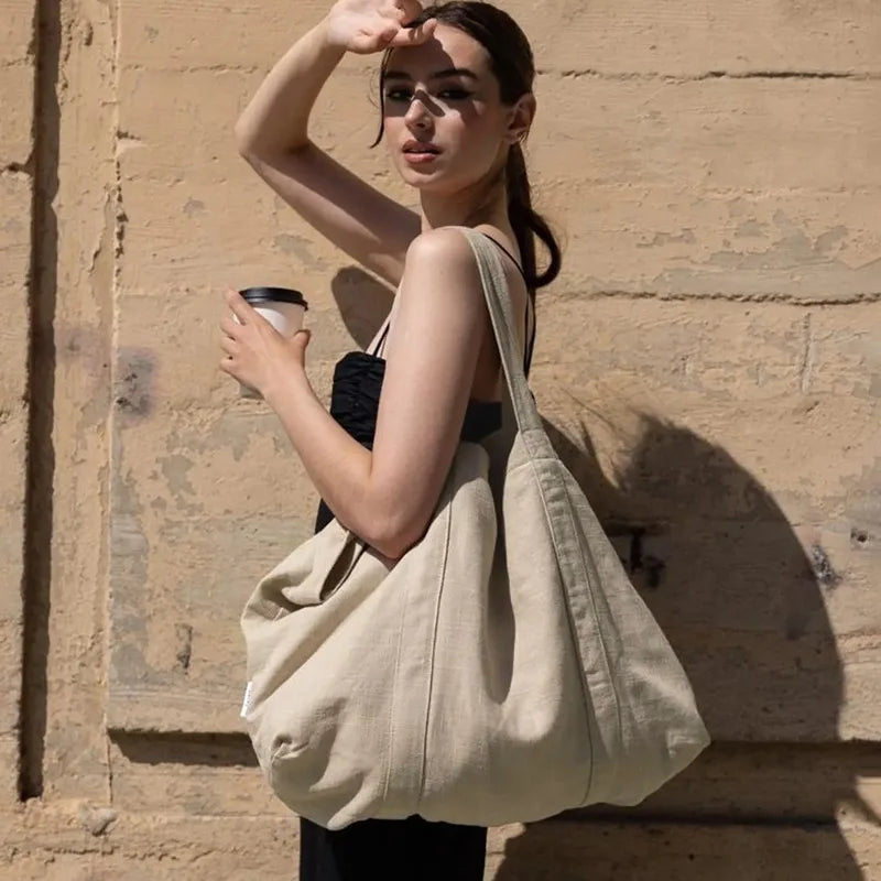 Women's Cotton Shoulder Tote Bag with Wide Strap for Casual Everyday Use