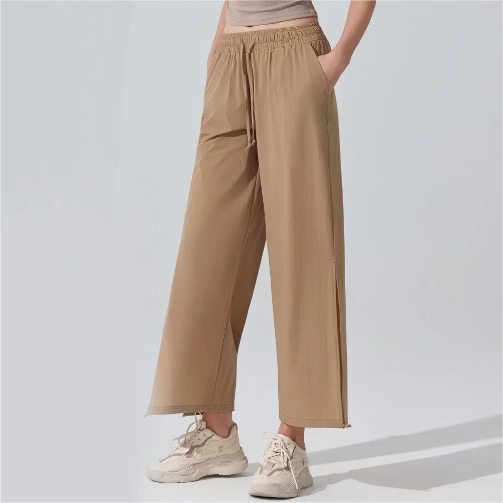 Women's High Waist Workout Pants with Wide Harem Legs and Cuffed Ankles