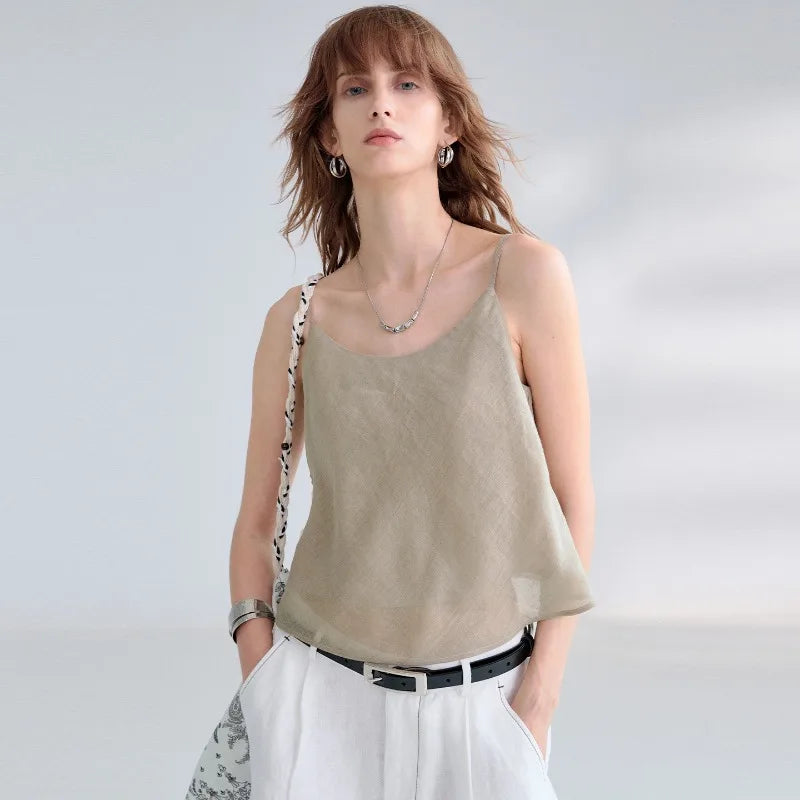 Women's Ramie Sleeveless Backless Camisole Top with Relaxed Shape for Casual Outfits