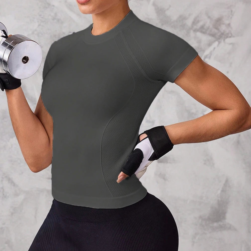 Women's Crew Neck Fitted Short Sleeve T-shirt For Workout Outfits