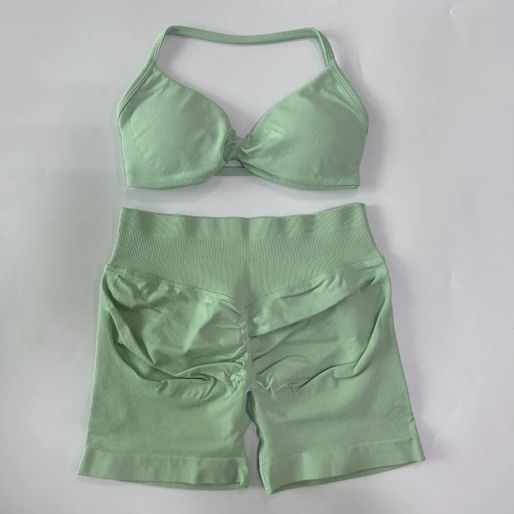Women's Thin Strap Bra And Shorts Yoga Set