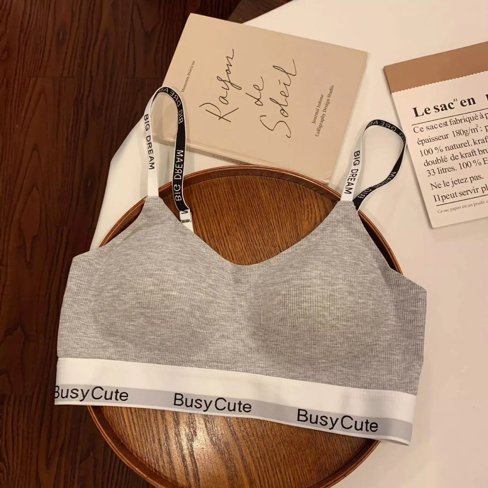 Women's Cotton Bralette with Contrast Letter Band