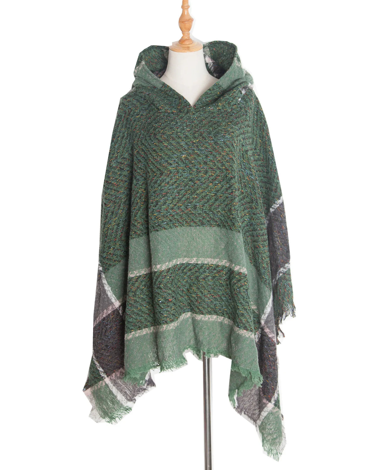 Hooded Herringbone Texture Poncho for Layering over Outfits