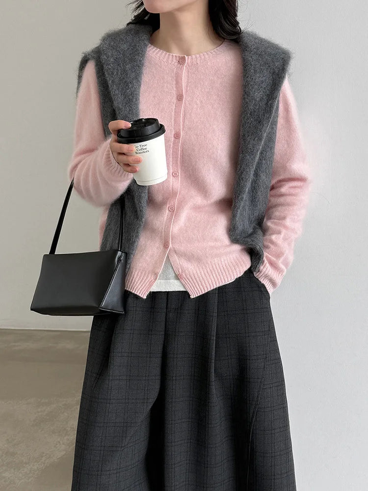 Women's Crew Neck Button Front Cardigan Casual Knit Layer