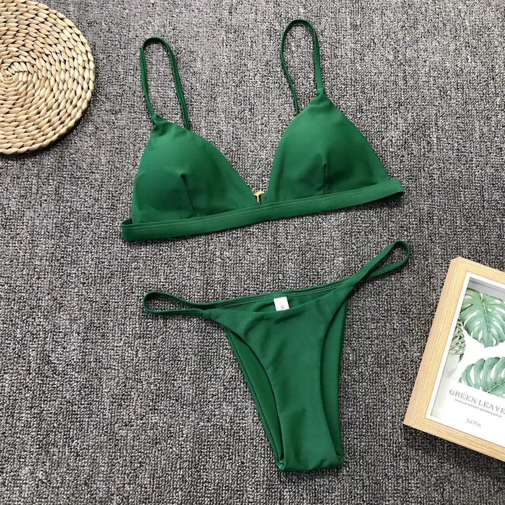 Women's Triangle Bikini Top and High Cut Briefs Swim Set