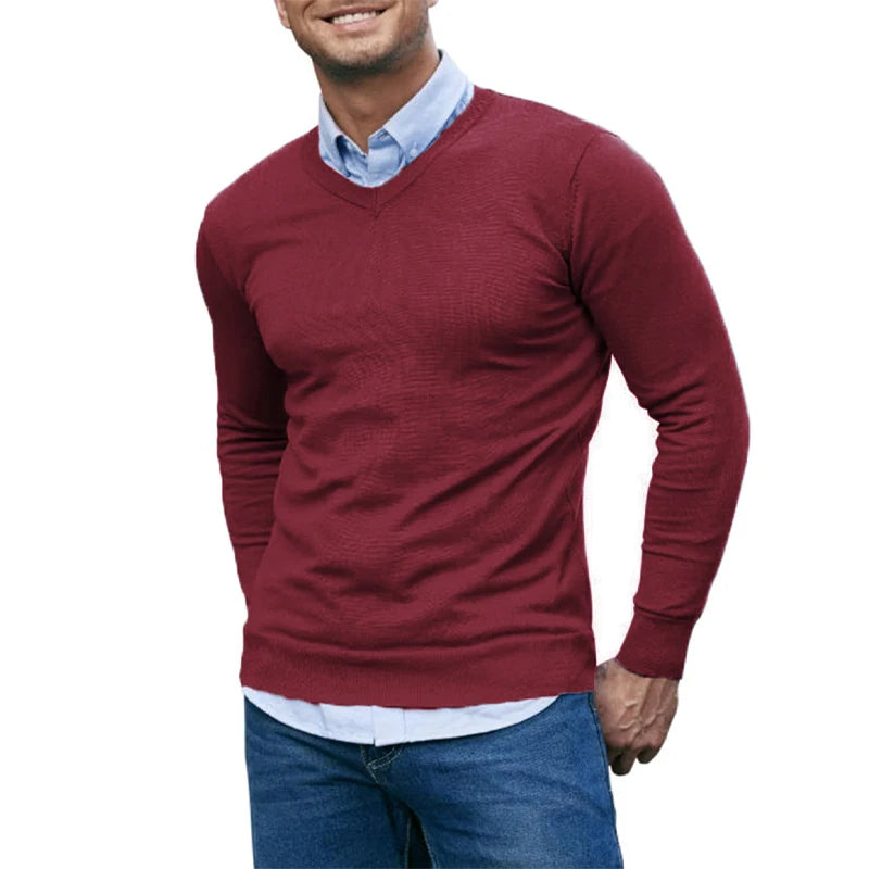 Men's V Neck Long Sleeve Knit Sweater