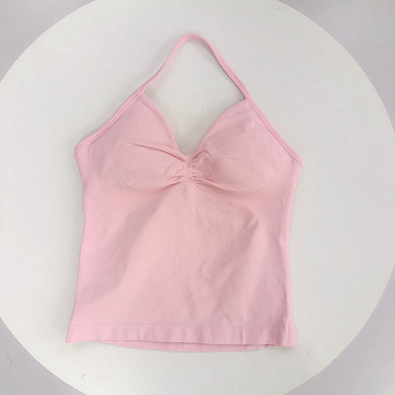 Women's Ruched Halter Neck Sports Bra