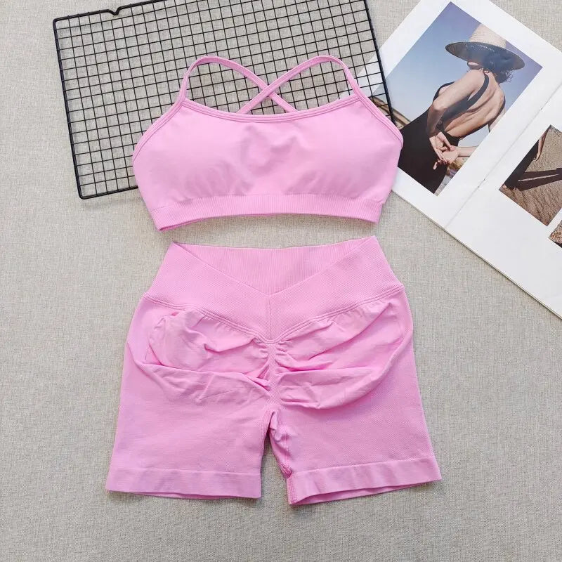 Women's Cross Back Bra And Shorts Yoga Set