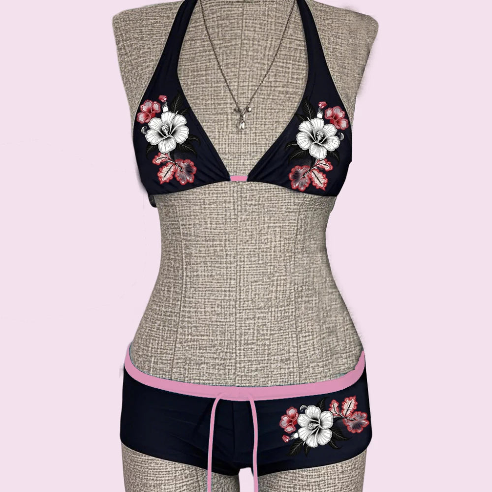 Printed Lace-Back Bikini