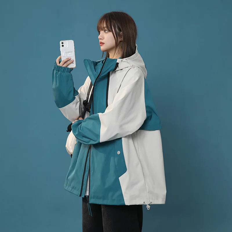 Collared Long Sleeve Loose Fit Casual Streetwear Bomber Jacket