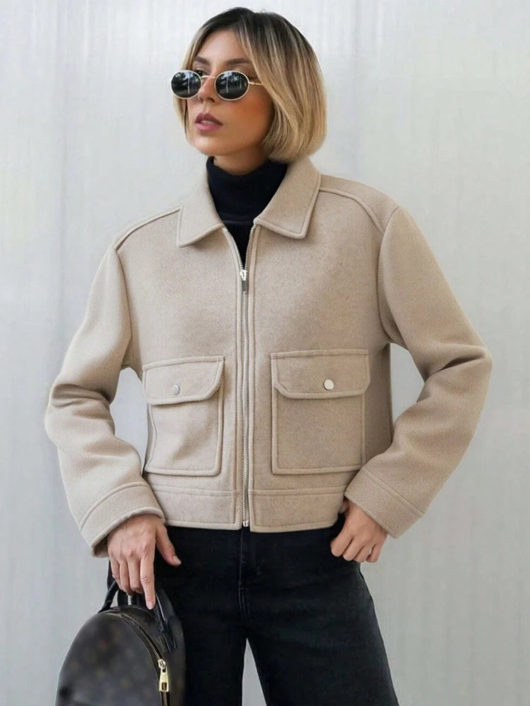 Women's Long-Sleeve Lapel Zip-Front Jacket