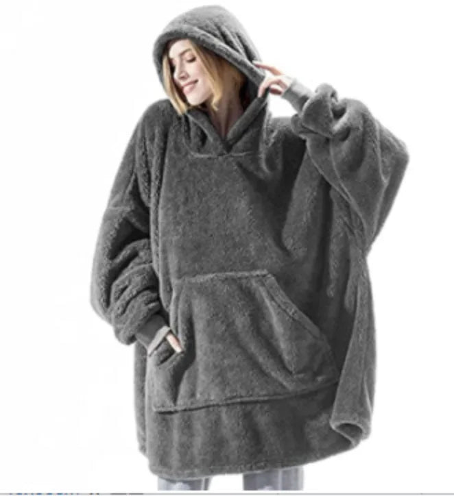 Oversized Fleece Blanket Hoodie with Long Sleeves and Front Pocket