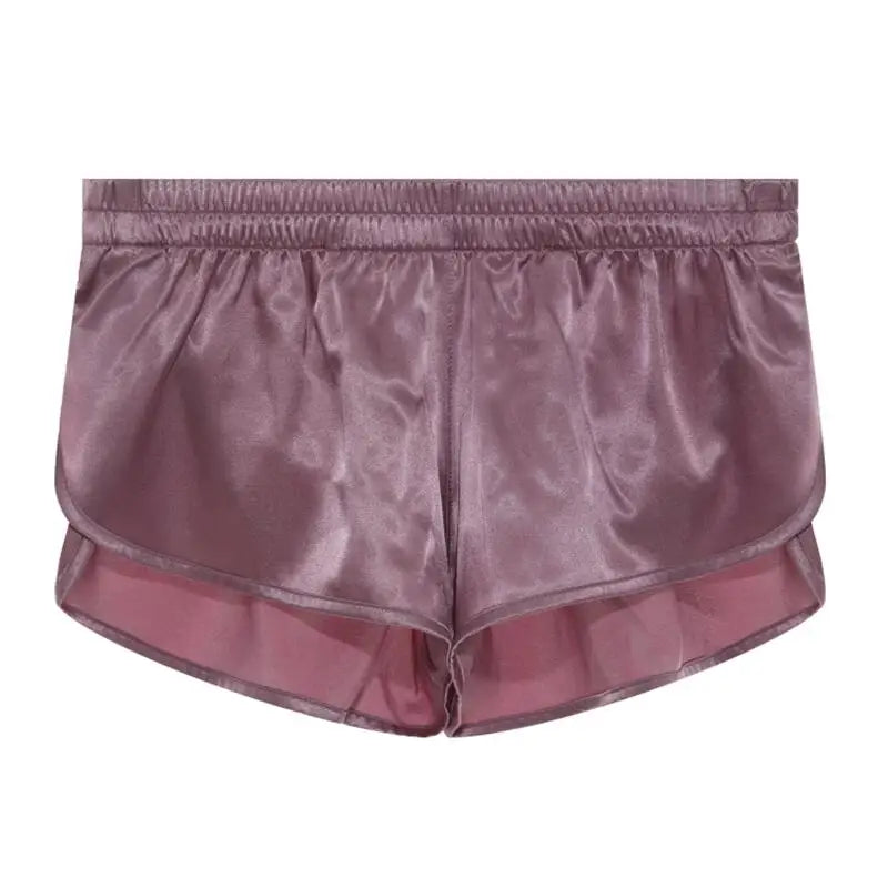 Men's Satin Look Split Hem Elastic Waist Sleep Shorts