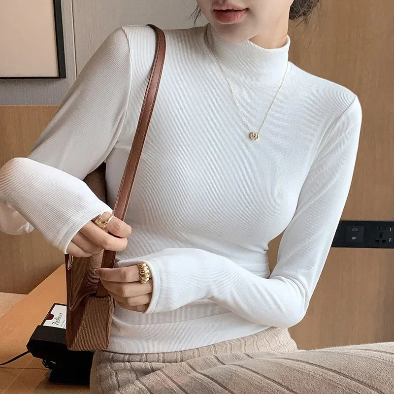 Women's Mock Neck Fitted Long Sleeve Sweater Casual Knit Layer