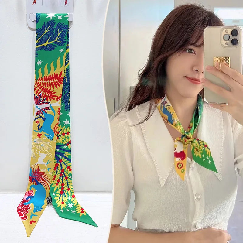 Printed Skinny Scarf for Neck and Bag Handle Styling