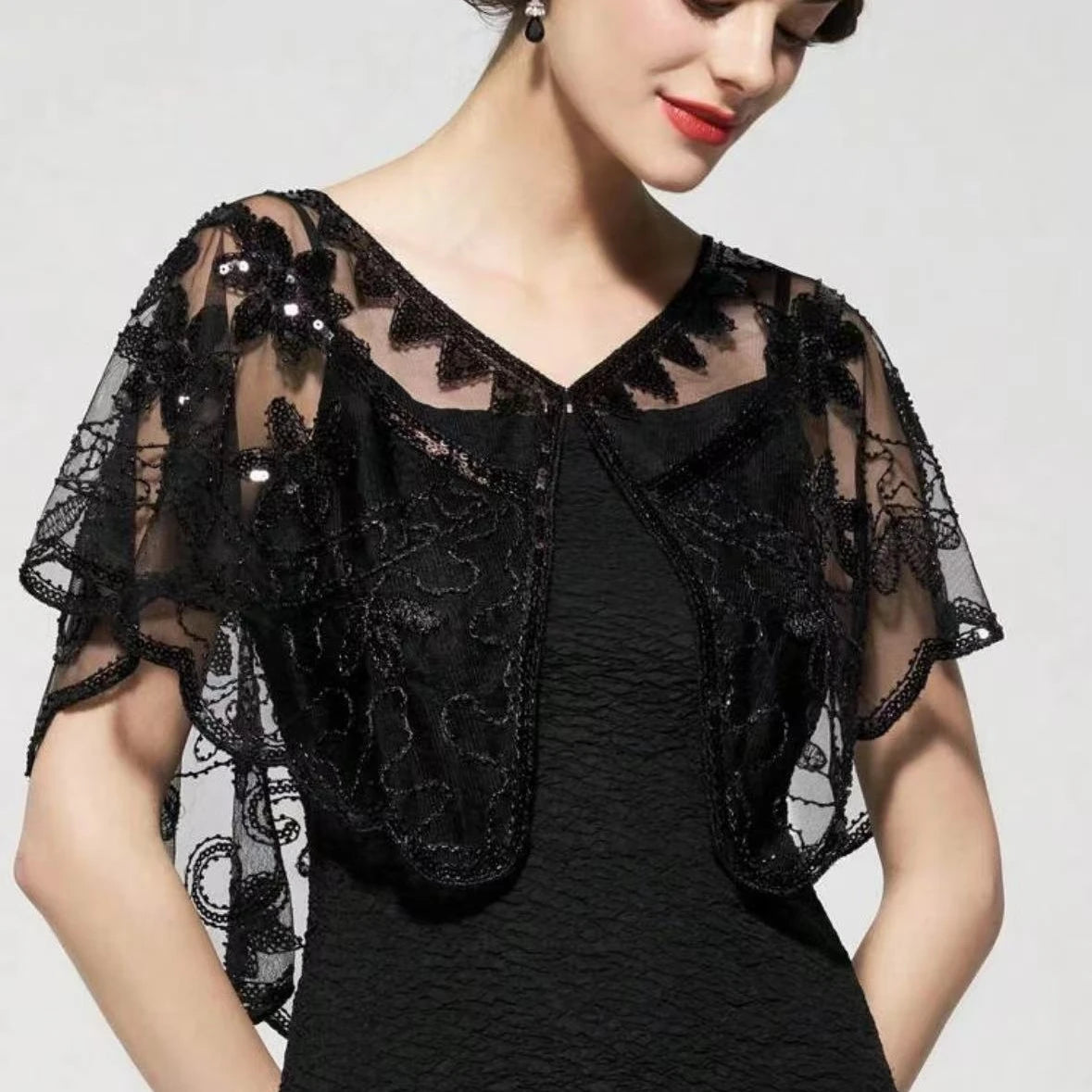 Sequin Mesh Capelet for Layering over Dresses and Tops
