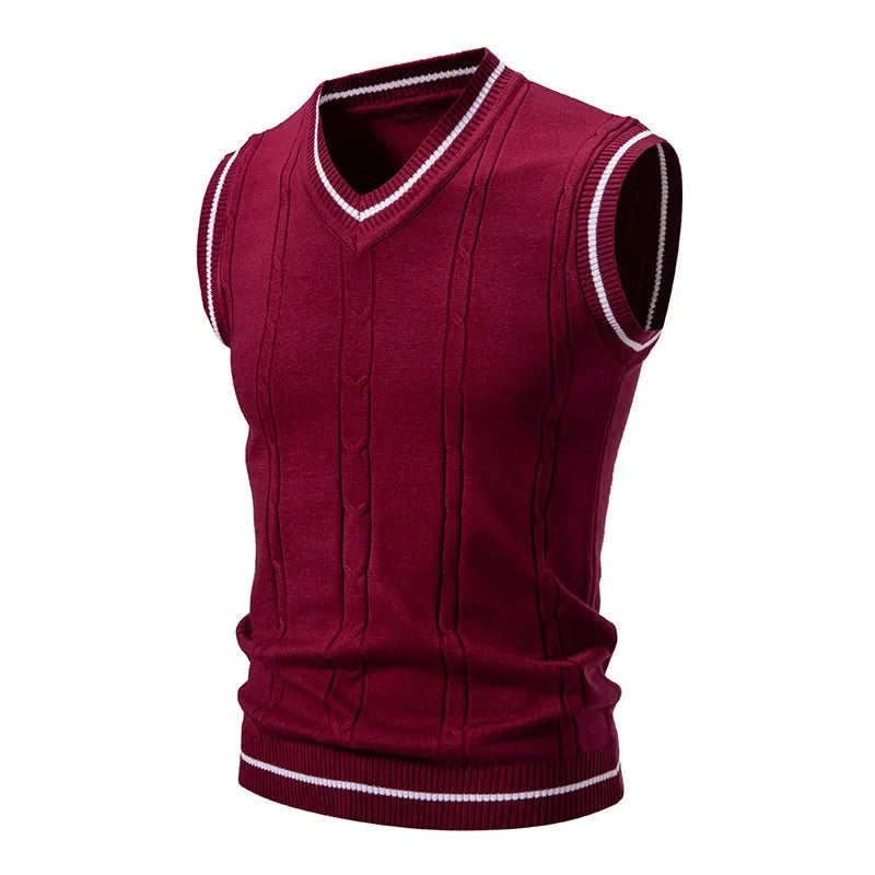 Men's Contrast Trim V Neck Knit Vest
