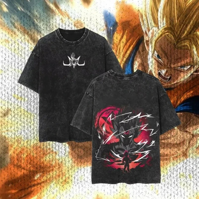 Dragon Ball Z Majin Vegeta Vintage Washed Oversized T-Shirt Cotton Streetwear Tee
