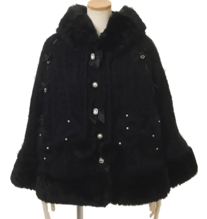 Hooded Bow Trim Cape for Layering over Outfits