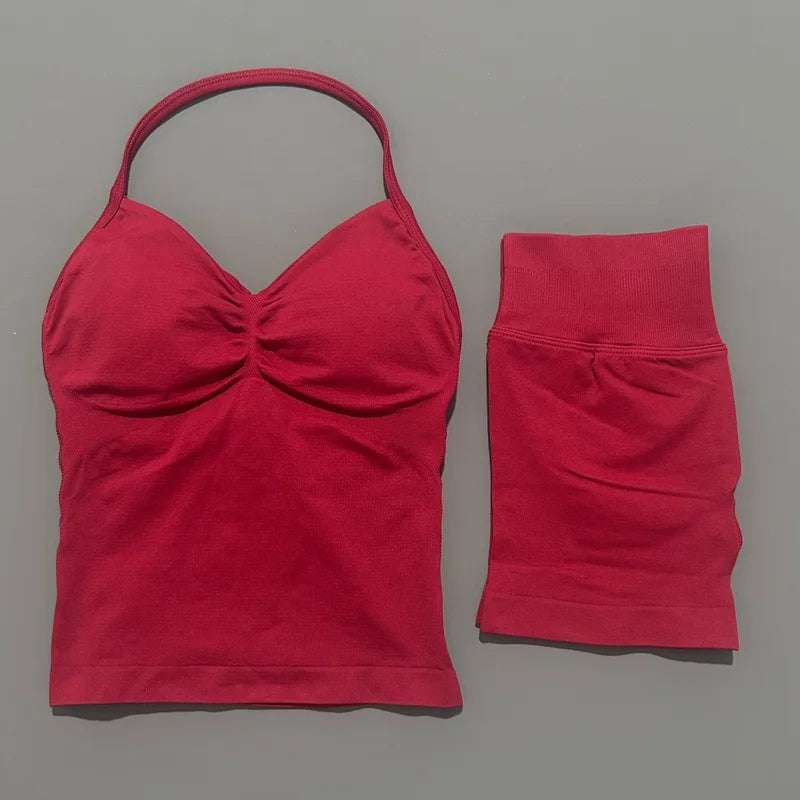 Women's Halter Tank And Shorts Yoga Set For Workout Outfits