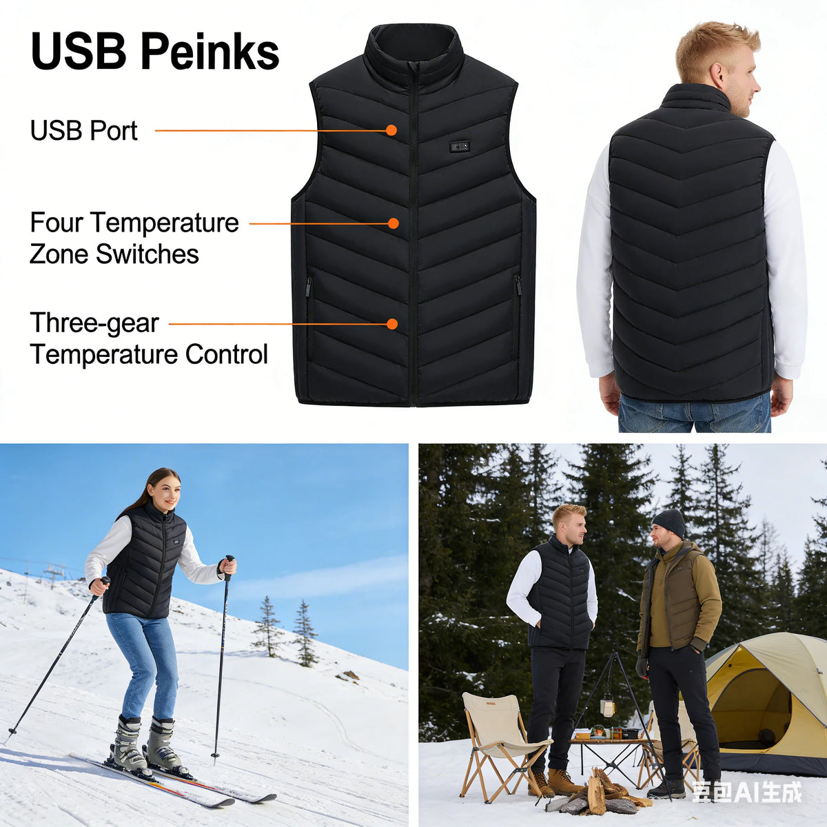 USB Heated Vest with Separate Zone Controls