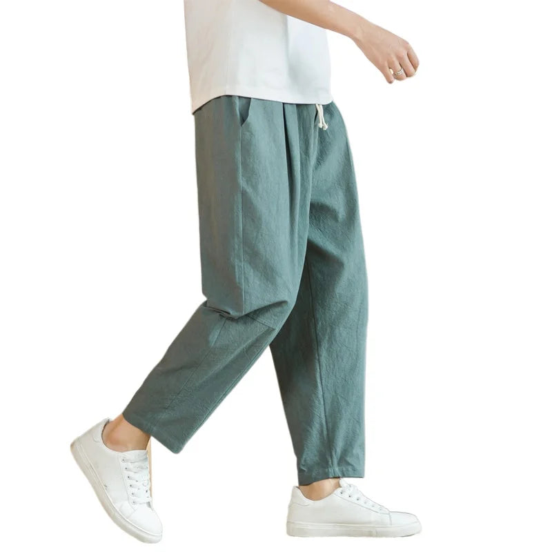 Men's Relaxed Cotton Drawstring Pants with Ankle-Length Harem Silhouette