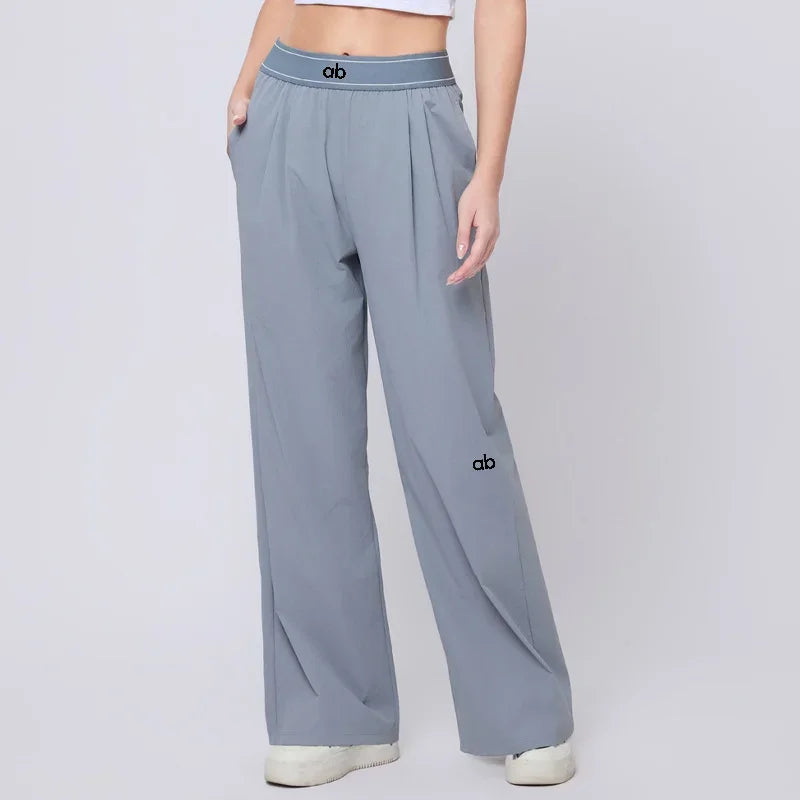 Women's Drawstring Waist Polyester Blend Wide Leg Pants for Casual Workouts