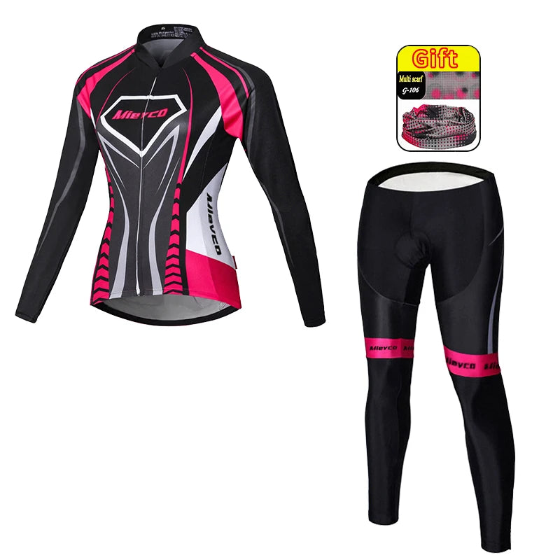 Women Long Sleeve Cycling Jersey Set MTB Bike Pants Kit Breathable Sportswear