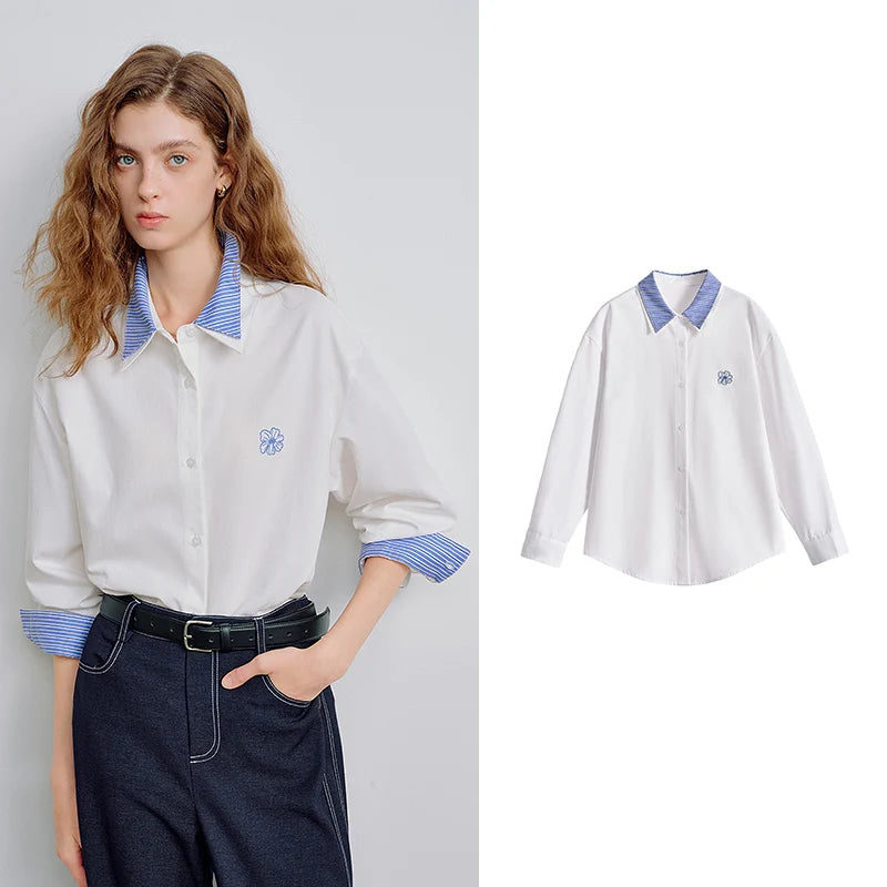 Women's Striped Floral Long Sleeve Shirt