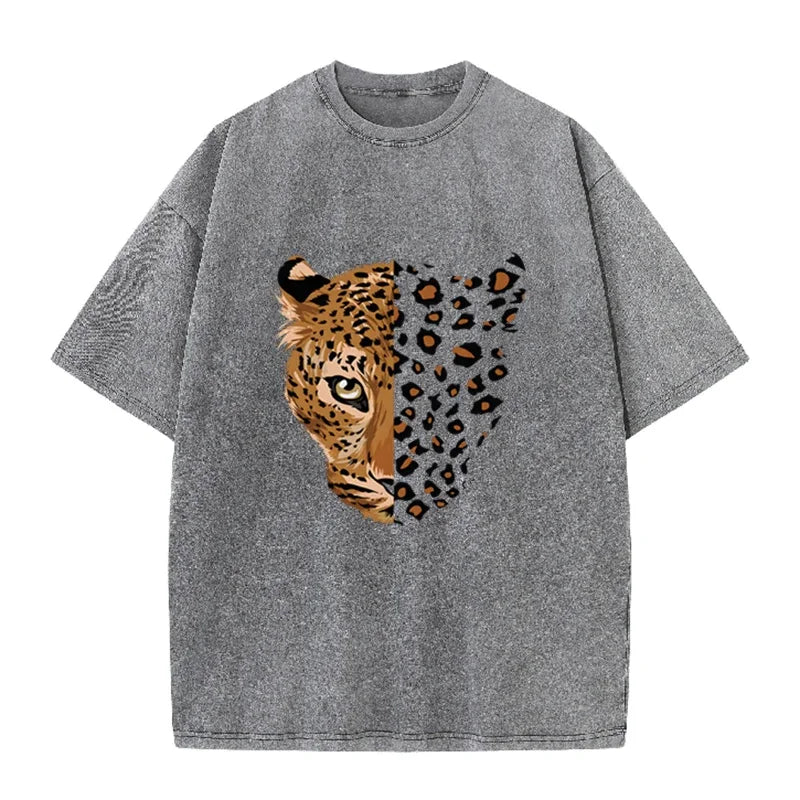 Vintage Purple Leopard Graphic T Shirt Animal Print Acid Wash Oversized Tee