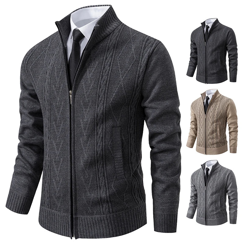 Men's Cable Pattern Zip Front Knit Cardigan