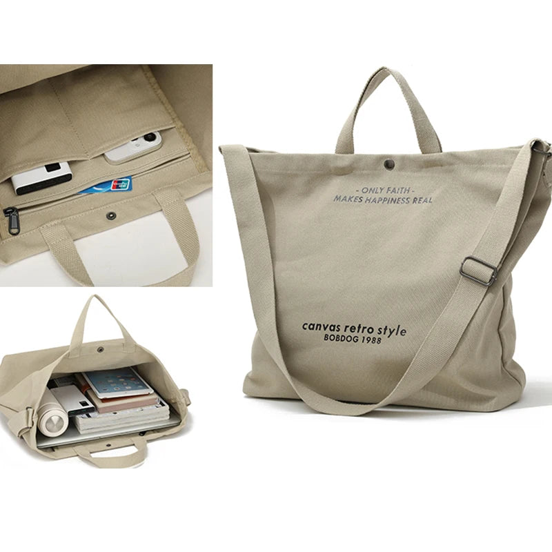 Retro Shoulder Tote Bag with Wide Strap and External Pocket Design