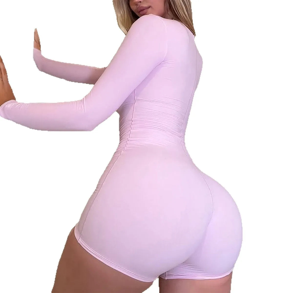 Women's Square Neck Long Sleeve Polyester Romper for Everyday Outfits