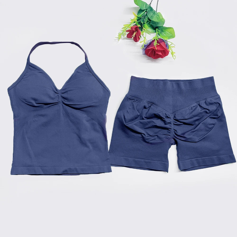 Women's Halter Tank And Shorts Yoga Set For Workout Outfits