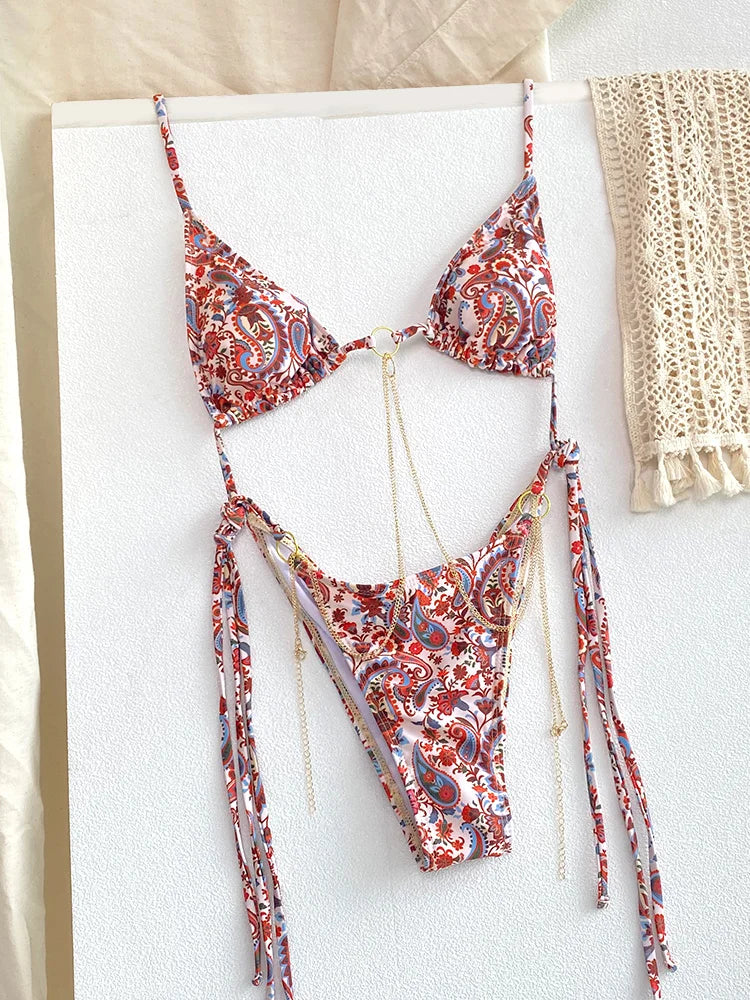 Chain Print Triangle Bikini
