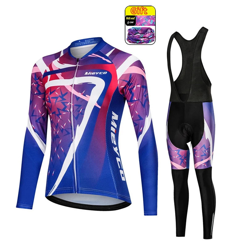 Women Long Sleeve Cycling Jersey Set MTB Bike Quick Dry Breathable Cycling Suit