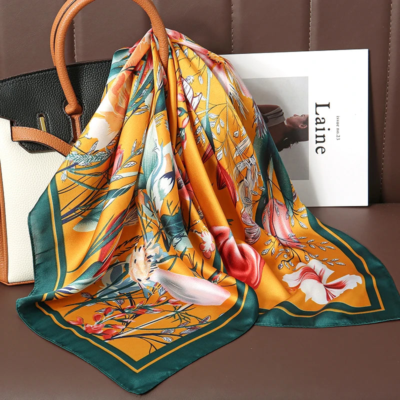 Printed Square Scarf with Floral and Graphic Pattern Options