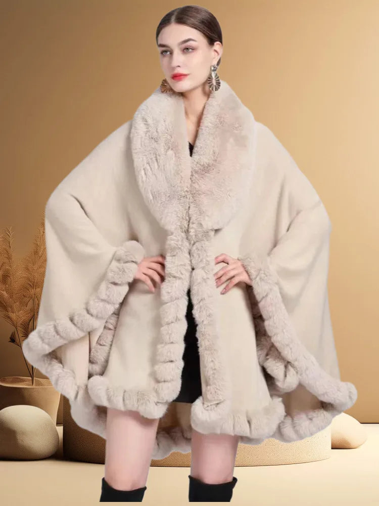 Plush Trim Open Front Cape for Layering over Outfits