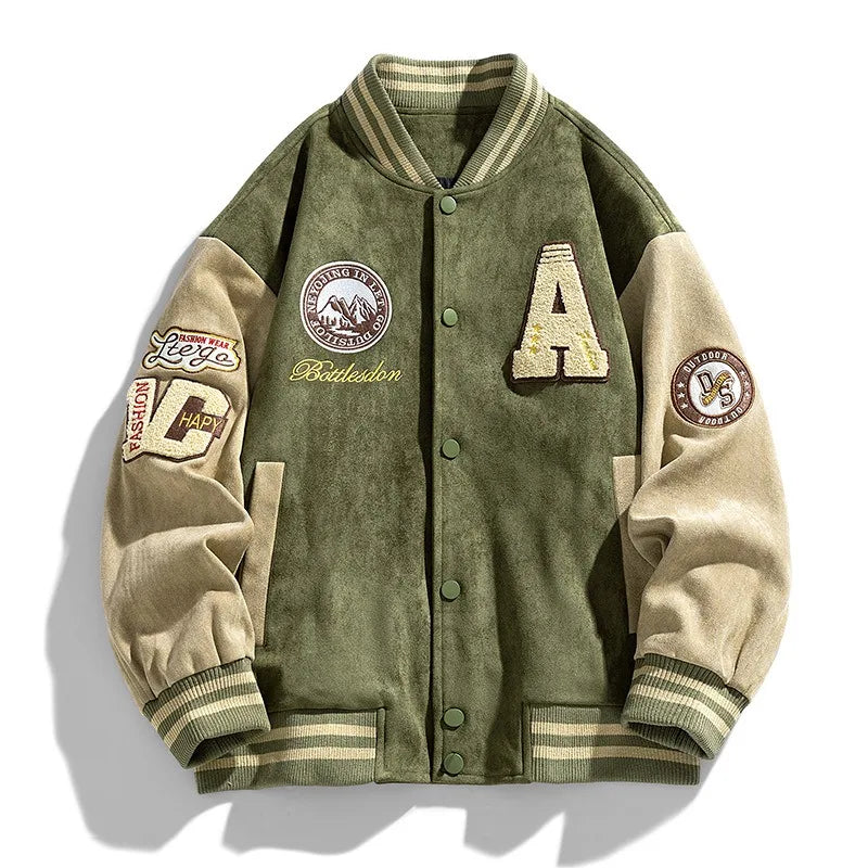 Graphic Long Sleeve Button Front Casual Varsity Style Jacket