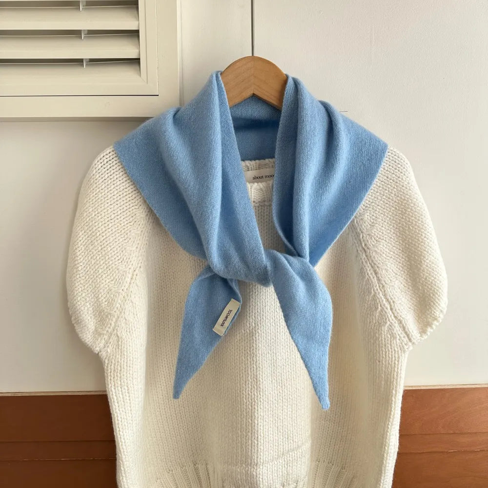 Solid Knitted Triangle Scarf with Tieable Pointed Corners