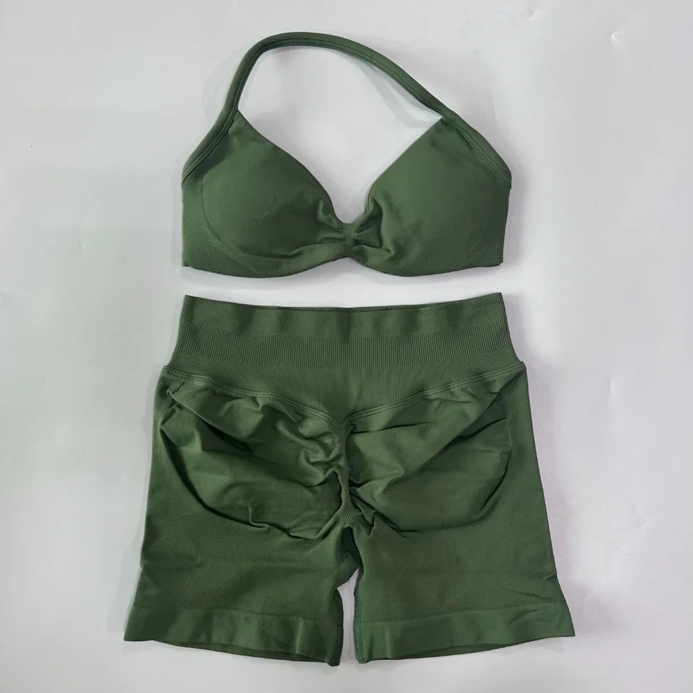 Women's Thin Strap Bra And Shorts Yoga Set