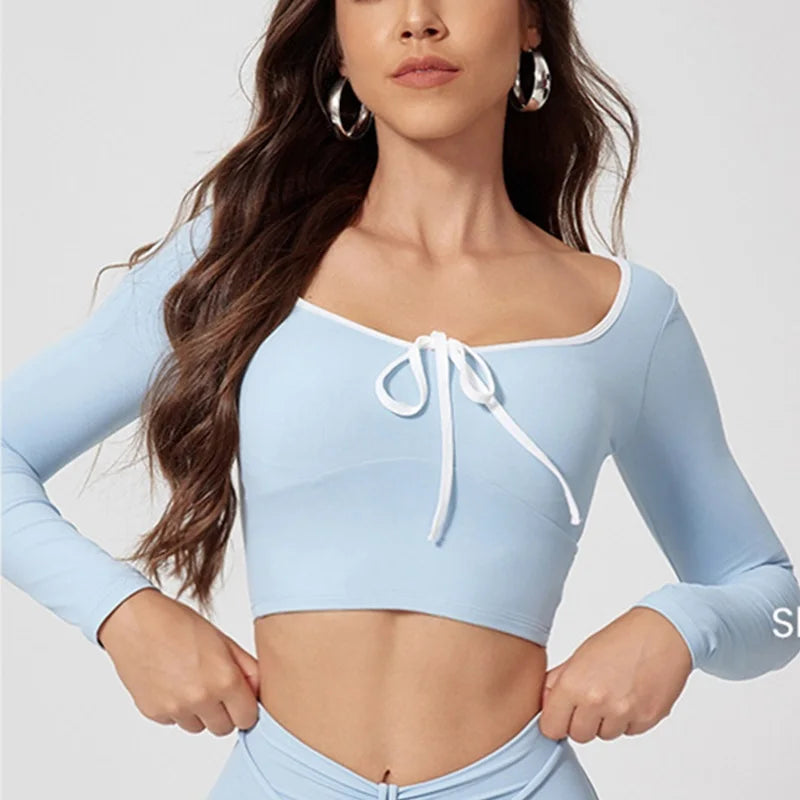 Women's Long-Sleeve Crop Top and Leggings Workout Set