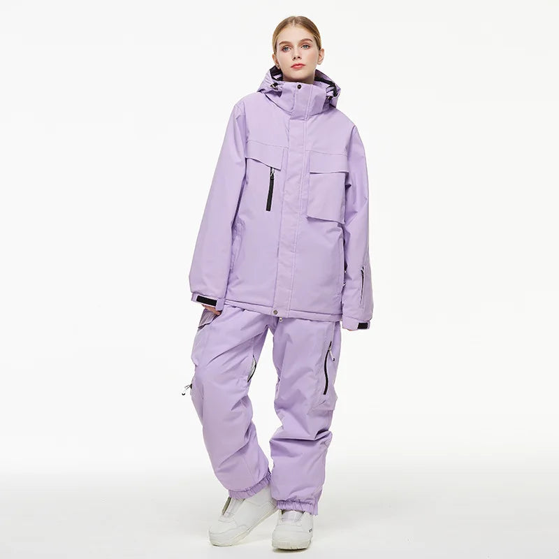 Hooded Ski Jacket and Pants Clothing Set with Style Options