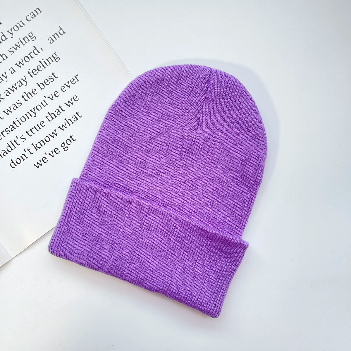 Solid Knit Beanie with Folded Cuff and Color Choices